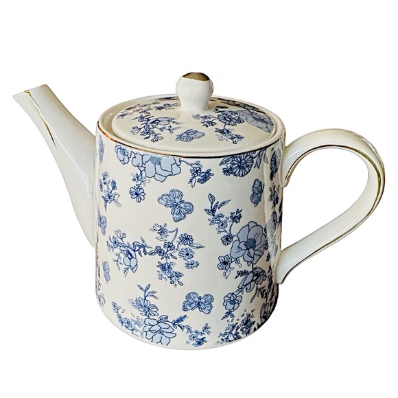 GRACE TEAWARE Fine Porcelain Coffee Pot Teapot Blue Floral & Butterfly - Picture 1 of 8